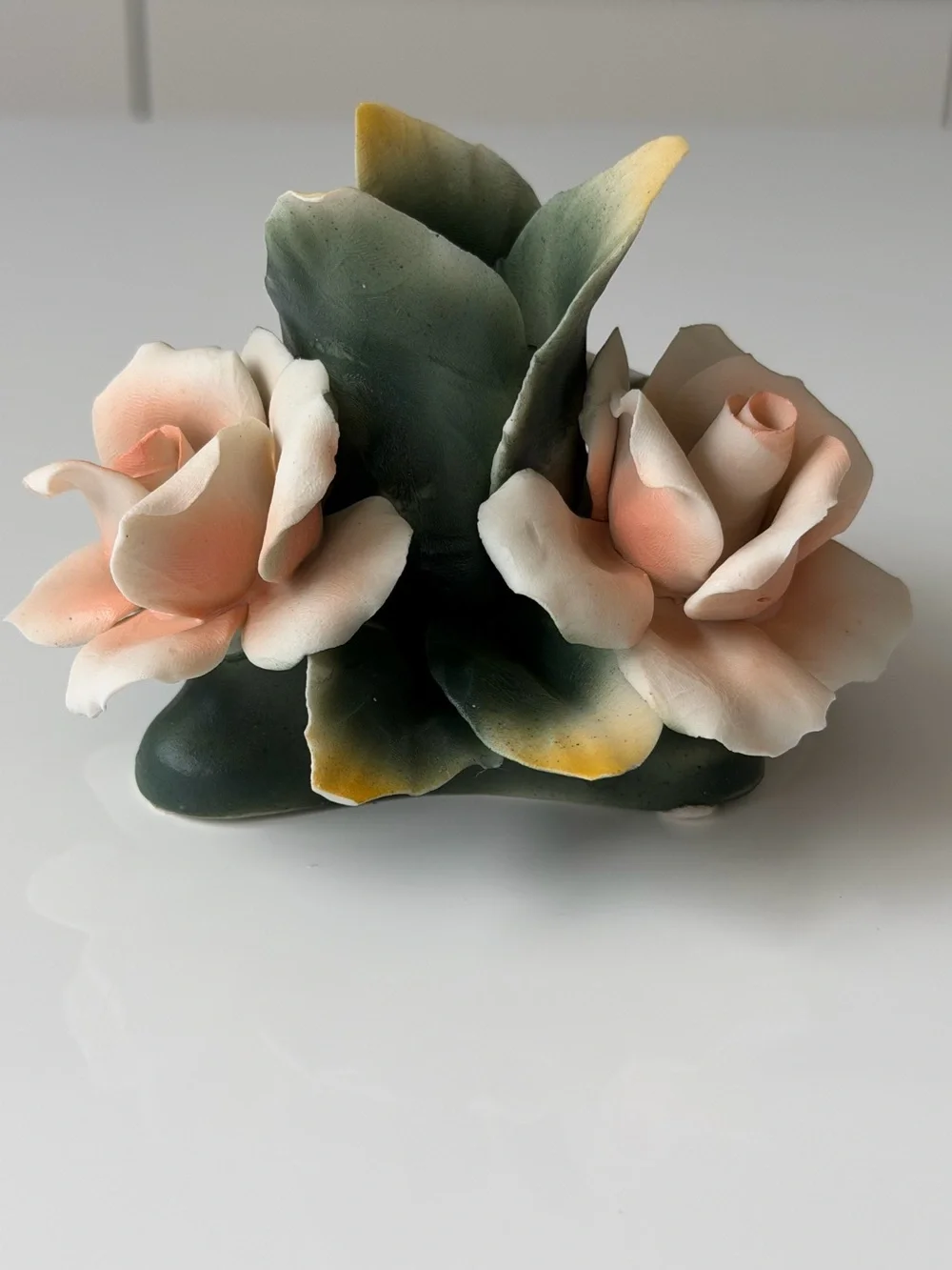 Vintage Capodimonte 1987 for Arnart Fine Ceramic Rose Taper Candle Holder -Italy